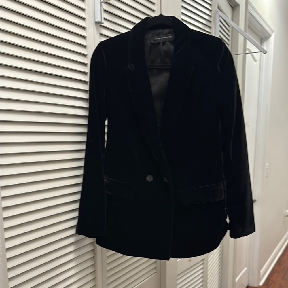 Zara Black Blazer Classic Tailored Velvet Suit Jacket